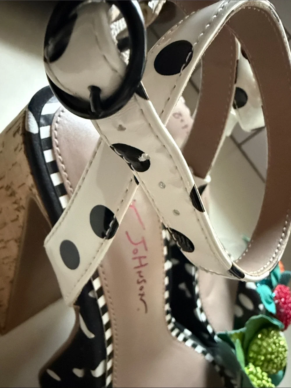 Betsey Johnson Women's “Sprite” Fruit bead Embellished Chunky Heels Sandals 7